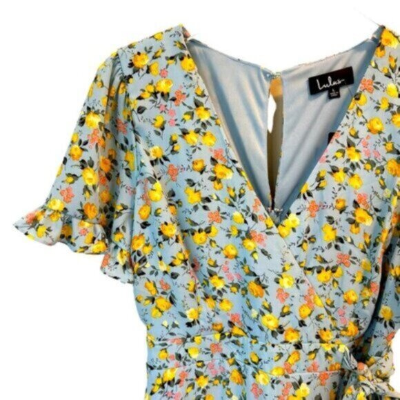 NWT Lulu’s | Feeling Butterflies Light Blue Floral Tiered Mini Dress Size Large - Picture 7 of 15